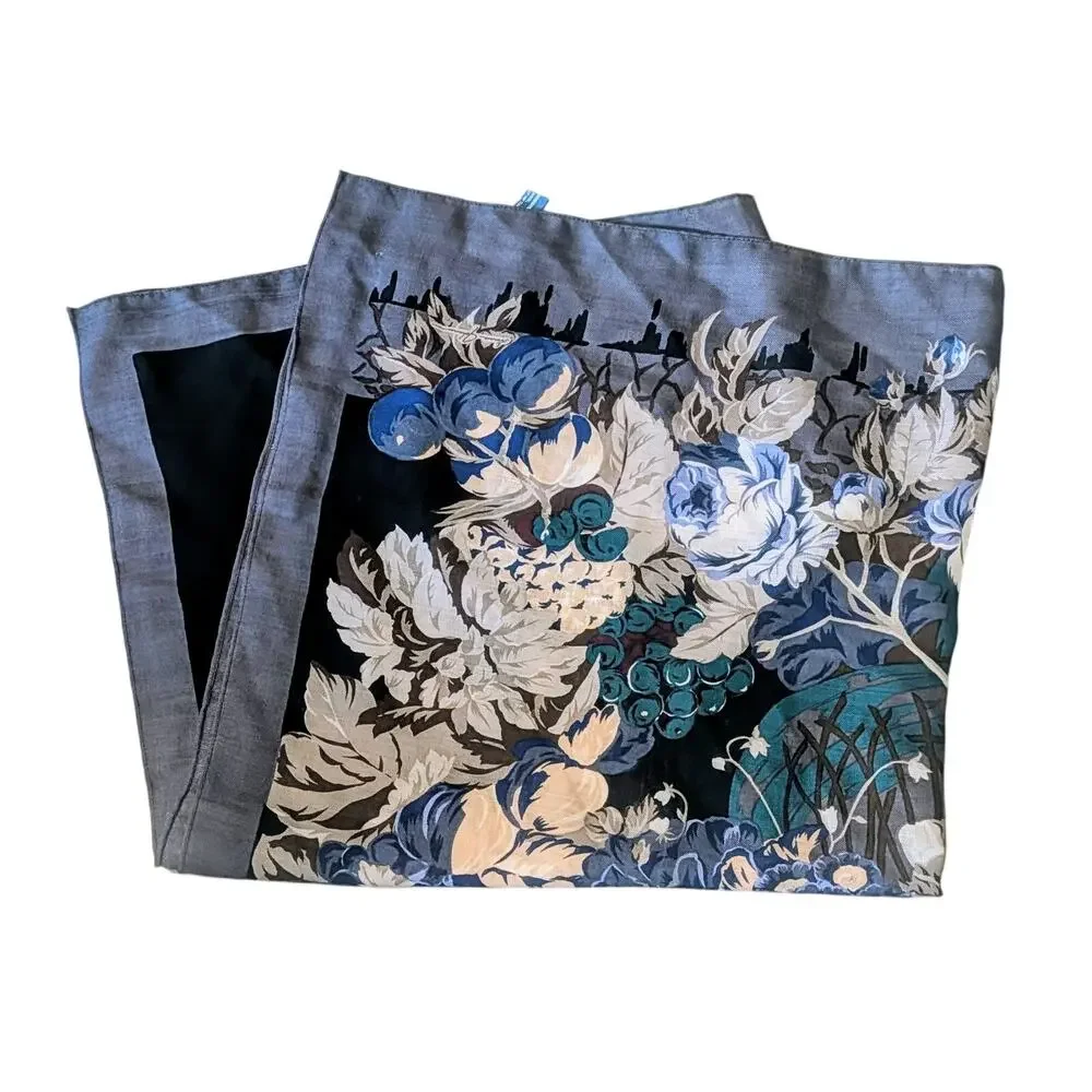 Vintage 1988 Ginnie Johansen Wool Floral Scarf 34 × 34 Square Wrap
